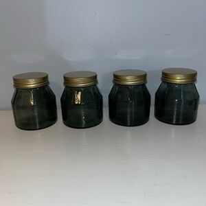 Set of 4 Green Glass Jars with Gold Lids